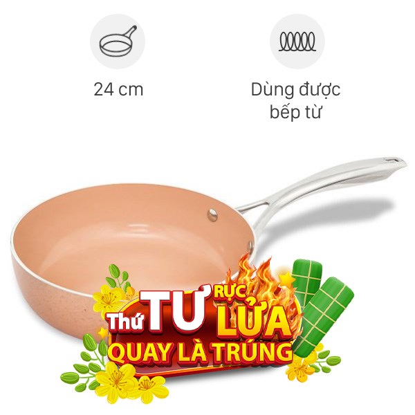 Chảo nhôm sâu chống dính vân đá đáy từ Elmich EL-5741MN