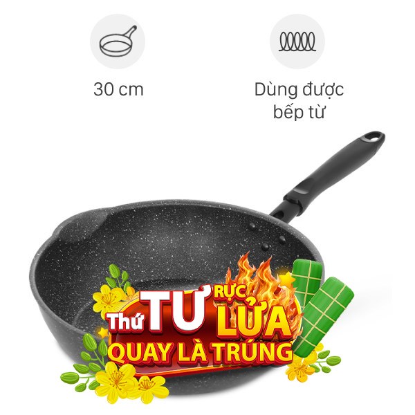 Chảo nhôm sâu chống dính vân đá đáy từ Sunhouse SHS30MRD