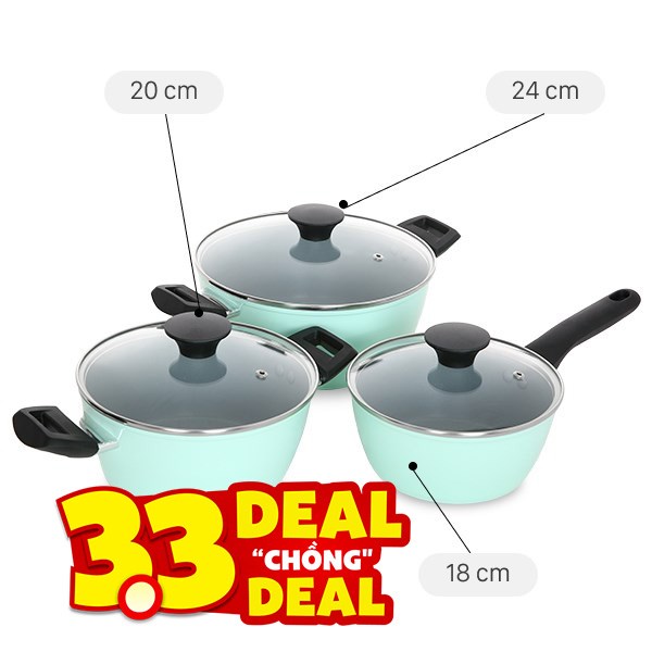 Bộ nồi quánh nhôm chống dính Green Cook GCS229-T1