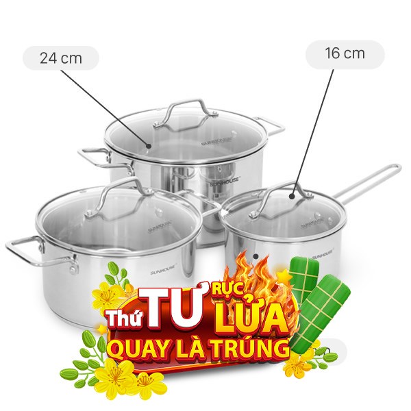 Bộ nồi quánh inox 5 đáy Sunhouse SHG601