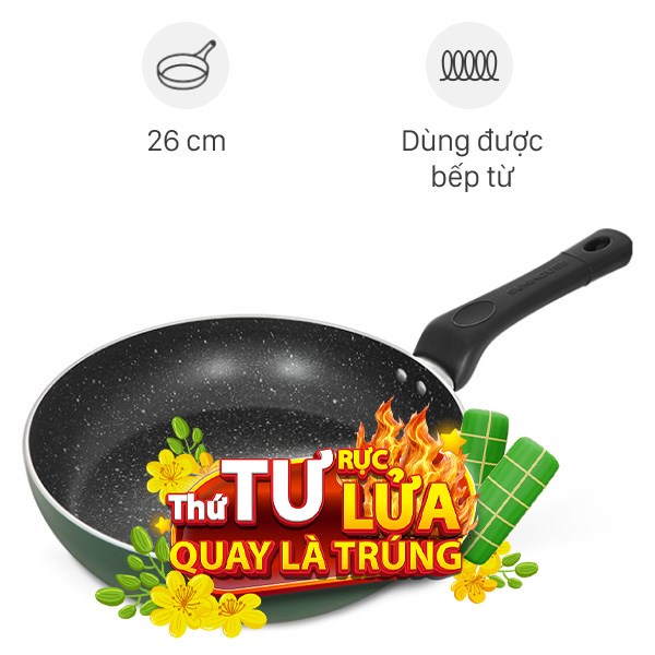 Chảo nhôm chống dính vân đá đáy từ Sunhouse SH26G