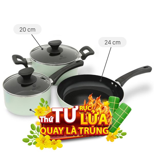 Bộ nồi chảo quánh nhôm chống dính Elmich EL-5212MN