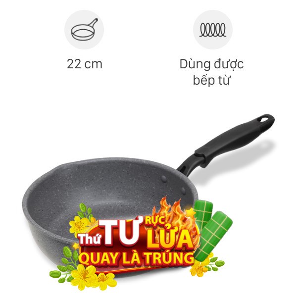 Chảo nhôm chống dính vân đá đáy từ Sunhouse SHS22MW