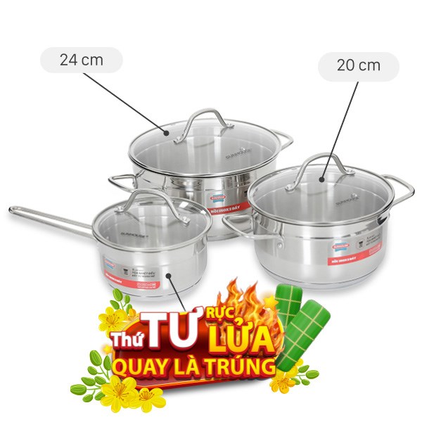 Bộ nồi quánh inox 5 đáy Sunhouse SHG669