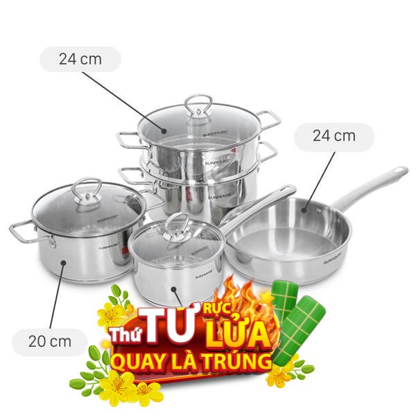 Bộ nồi chảo quánh inox Sunhouse SHG991