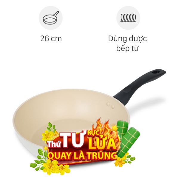 Chảo nhôm sâu chống dính vân đá đáy từ Green Cook GCP246-26IH