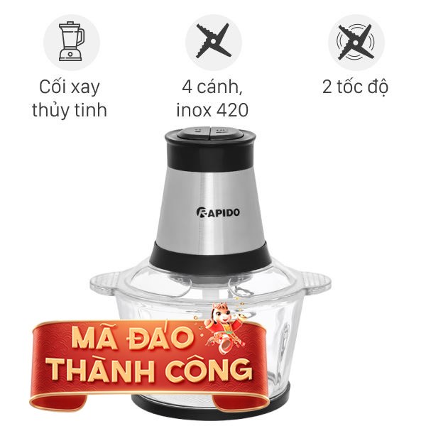 Máy xay thịt đa năng Rapido RMC-300D4 300W 2 lít