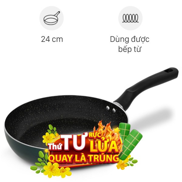 Chảo nhôm chống dính vân đá đáy từ 24 cm Sunhouse Eco SHM24X