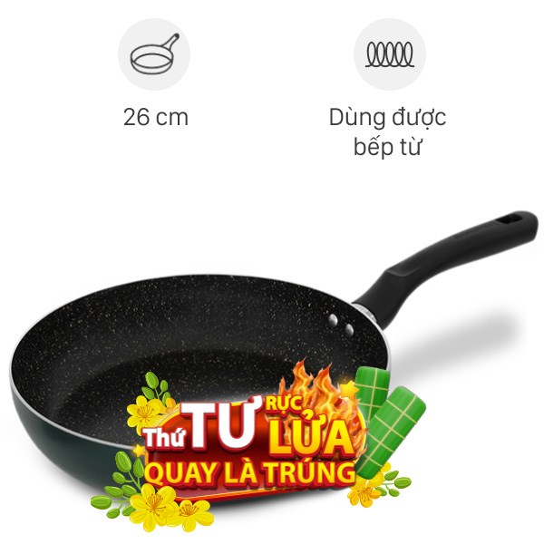 Chảo nhôm chống dính vân đá đáy từ 26 cm Sunhouse Eco SHM26X