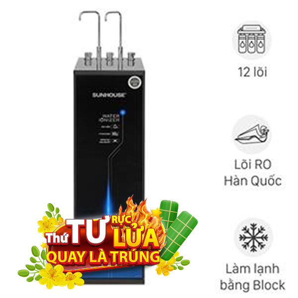 Máy lọc nước RO nóng nguội lạnh Hydrogen ion kiềm Sunhouse SHA76656LA