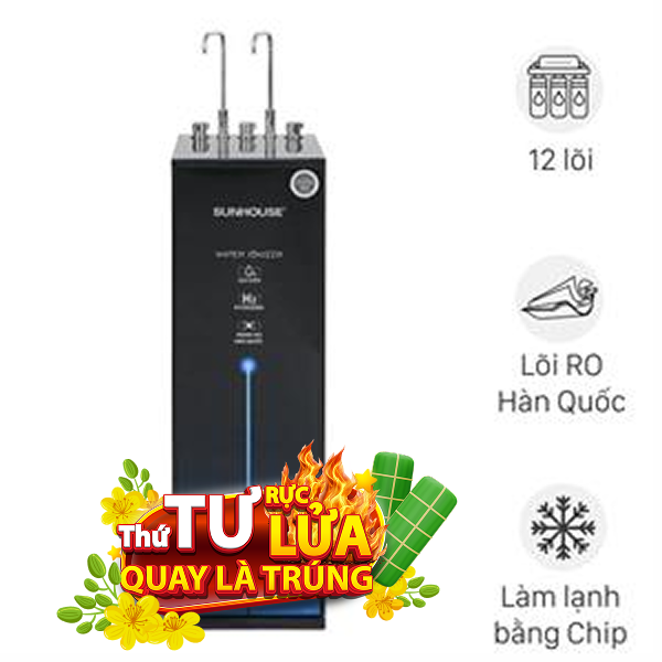 Máy lọc nước RO nóng nguội lạnh Hydrogen ion kiềm Sunhouse SHA76258LA