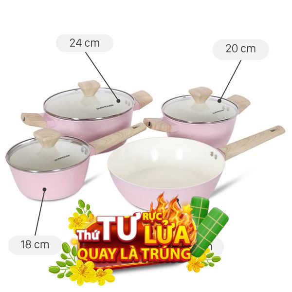 Bộ 4 nồi chảo quánh nhôm Sunhouse SHG7979MP4
