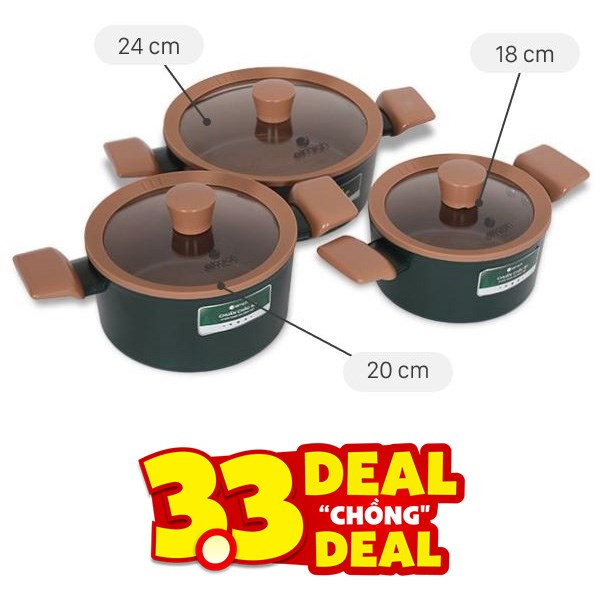 Bộ 3 nồi nhôm chống dính Elmich Harmony EL5246PT01