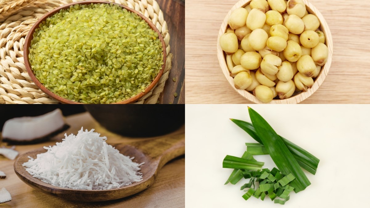 Nguyên liệu món ăn bí quyết cách nấu chè cốm khô hạt sen dẻo mềm xanh mướt cực hấp dẫn