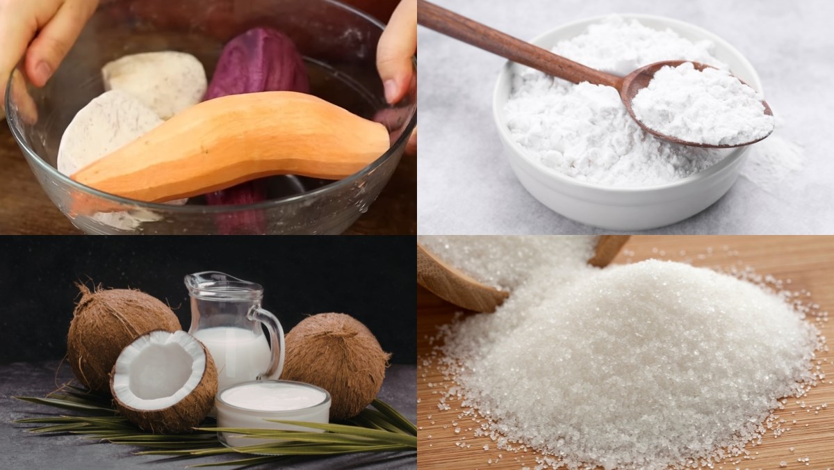 Nguyên liệu món ăn cách nấu chè khoai dẻo nước cốt dừa đài loan thơm ngon, thanh mát cực dễ