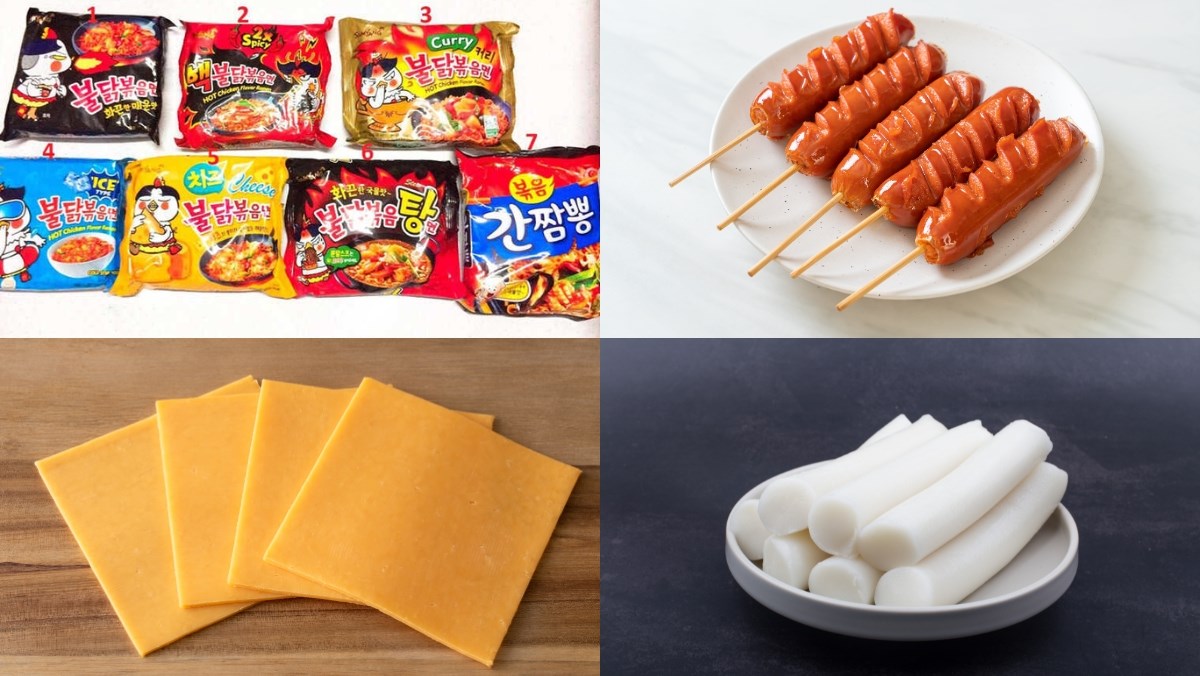 Nguyên liệu món ăn cách làm mì cay phô mai hàn quốc béo ngậy, cay nồng cực đơn giản tại nhà