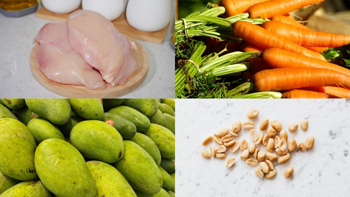 Nguyên liệu món ăn bí quyết làm nộm ức gà xoài xanh cà rốt giòn ngon giảm cân cực đơn giản