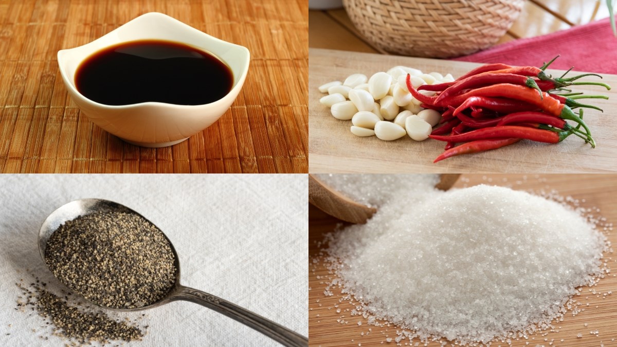 Nguyên liệu món ăn 2 cách pha nước tương ăn bún tỏi ớt chua ngọt và nước tương tiêu cực ngon