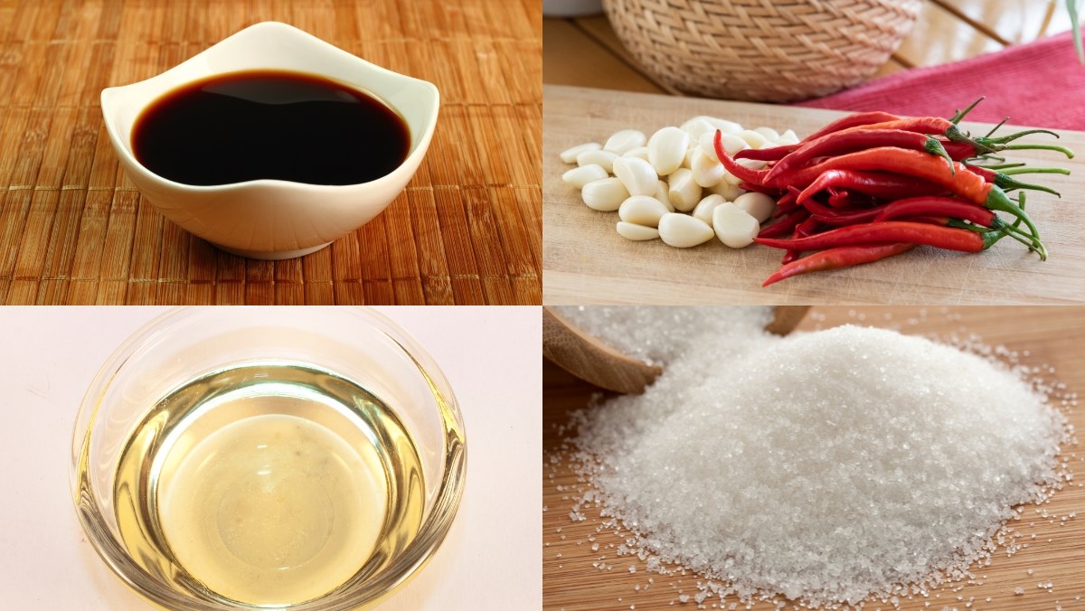 Nguyên liệu món ăn 2 cách pha nước tương ăn bún tỏi ớt chua ngọt và nước tương tiêu cực ngon