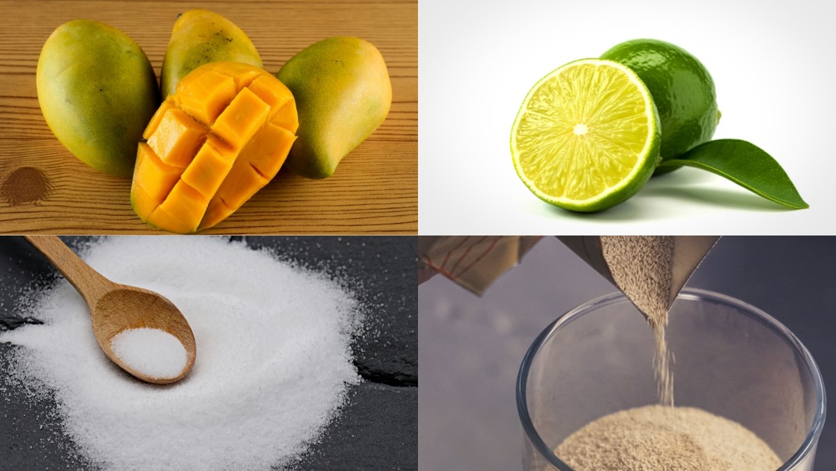 Nguyên liệu món ăn bí quyết làm rượu xoài lên men sủi bọt, thơm lừng vị trái cây nhiệt đới