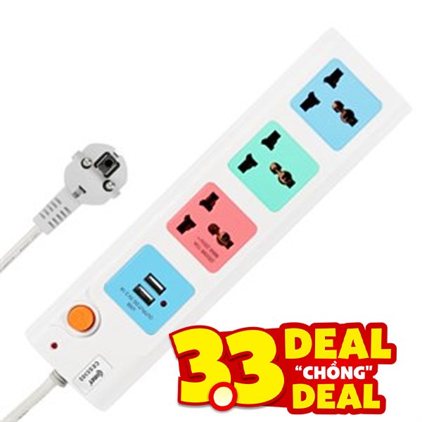 Ổ cắm điện Comet 3 lỗ 2 USB 3m CES5303