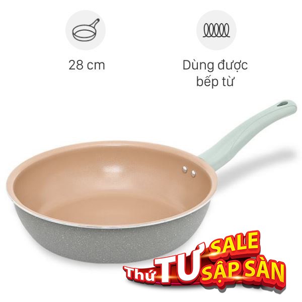 Chảo nhôm sâu chống dính vân đá đáy từ Elmich EL-5753MN