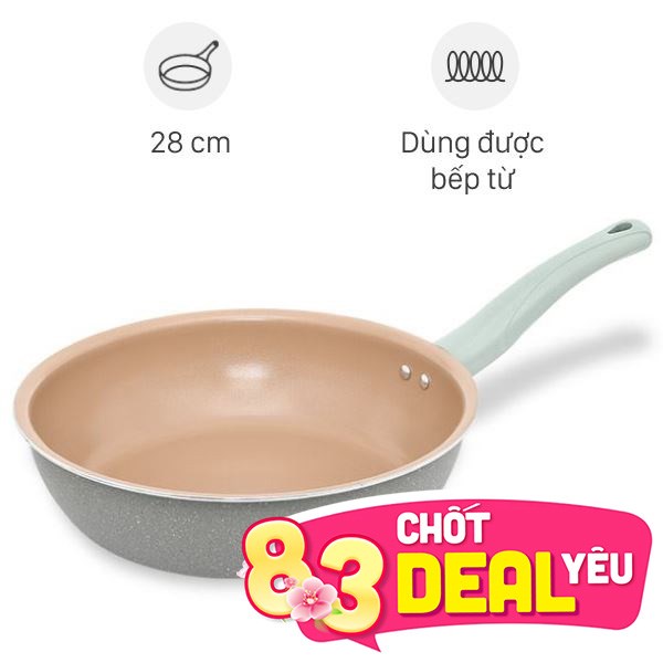 Chảo nhôm sâu chống dính vân đá đáy từ Elmich EL-5753MN