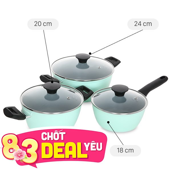 Bộ nồi quánh nhôm chống dính Green Cook GCS229-T1