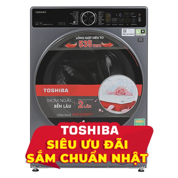 Toshiba Inverter Giặt 10.5 Kg - Sấy 7 Kg TWD-T25BZU115MWV(MG)