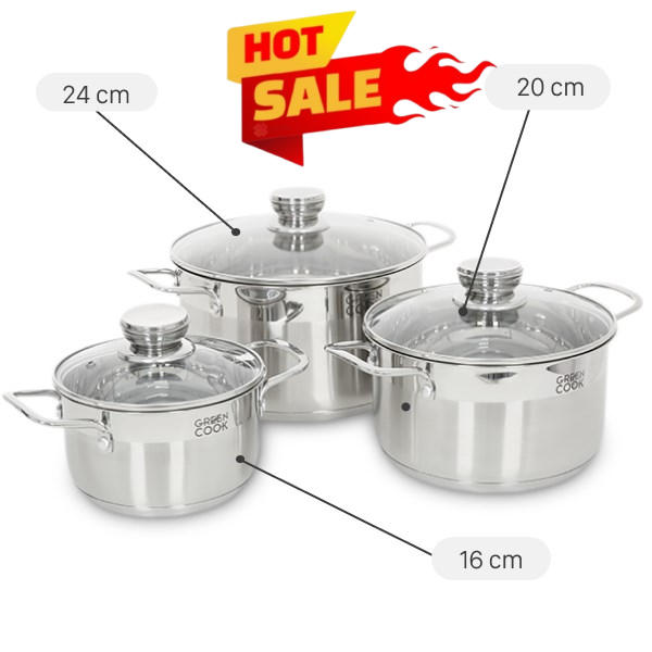 Bộ 3 nồi inox 5 đáy Green Cook GCS232-T1
