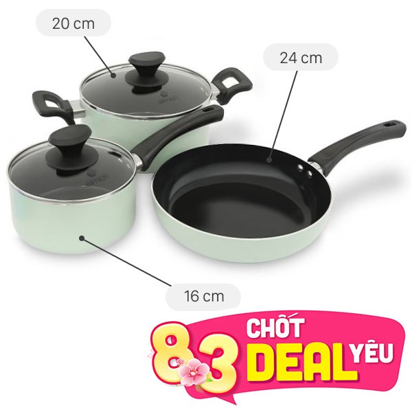 Bộ nồi chảo quánh nhôm chống dính Elmich EL-5212MN