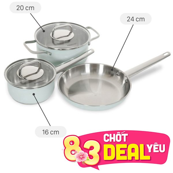 Bộ nồi chảo quánh inox 3 đáy Sunhouse SHG608