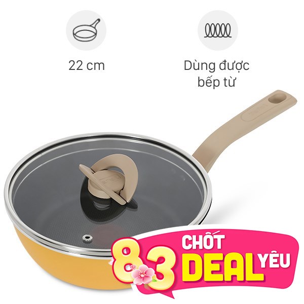 Chảo nhôm sâu chống dính đáy từ Tefal G1802524 vàng