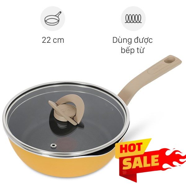 Chảo nhôm sâu chống dính đáy từ nắp kính 22 cm Tefal G1802524
