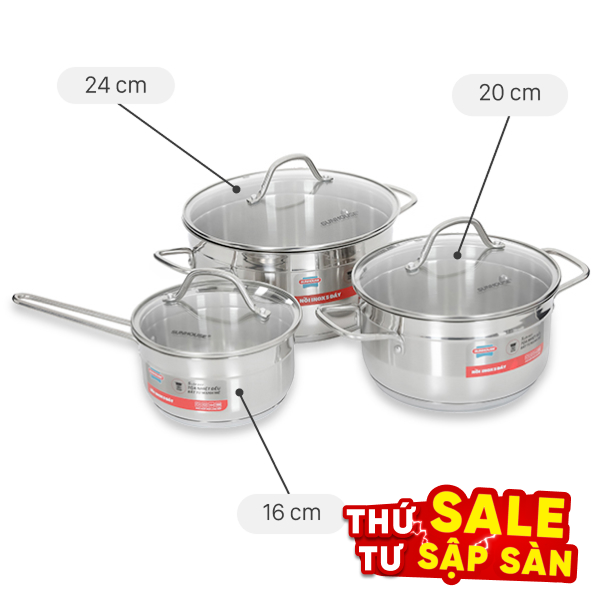 Bộ nồi quánh inox 5 đáy Sunhouse SHG669