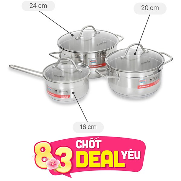 Bộ nồi quánh inox 5 đáy Sunhouse SHG669
