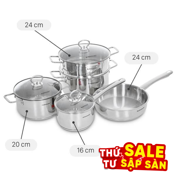 Bộ nồi chảo quánh inox Sunhouse SHG991