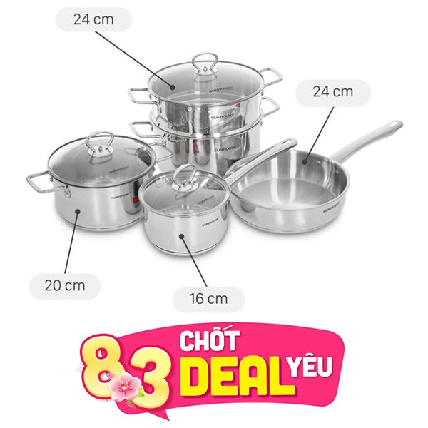 Bộ nồi chảo quánh inox Sunhouse SHG991