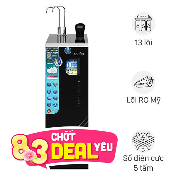 Máy lọc nước RO nóng nguội lạnh Hydrogen ion kiềm Karofi KAE-S695