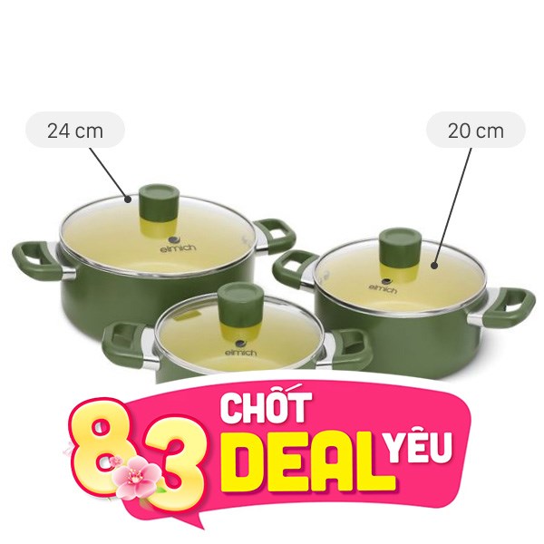 Bộ 3 nồi nhôm chống dính Elmich Olive EL5245OV01