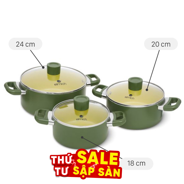 Bộ 3 nồi nhôm chống dính Elmich Olive EL5245OV01