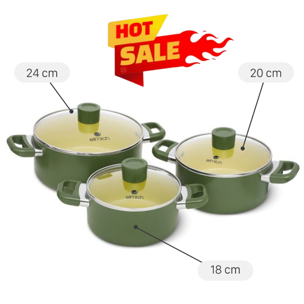 Bộ 3 nồi nhôm chống dính Elmich Olive EL5245OV01