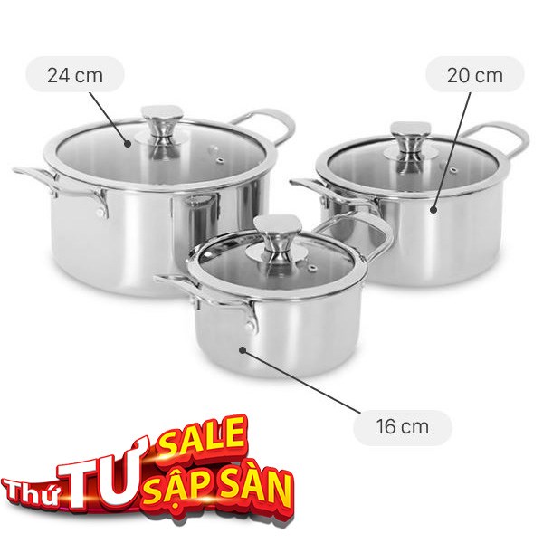 Bộ 3 nồi inox 3 lớp AVA HH-001S