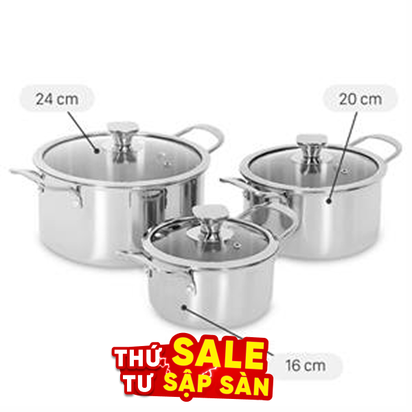 Bộ 3 nồi inox 3 lớp AVA HH-001S