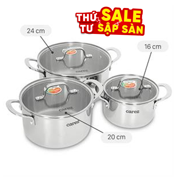 Bộ 3 nồi inox 3 lớp nguyên khối Carez CPC871SI-03