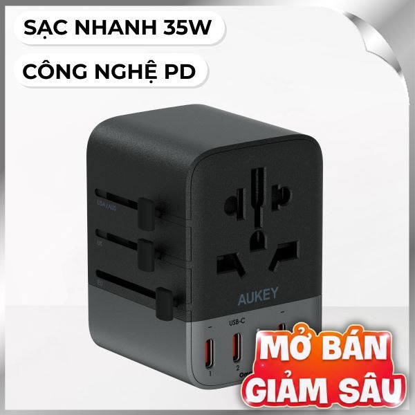 Adapter sạc du lịch đa cổng PD 35W Aukey PA-TA07A