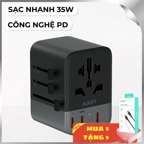 Adapter sạc du lịch đa cổng PD Aukey PA-TA07A