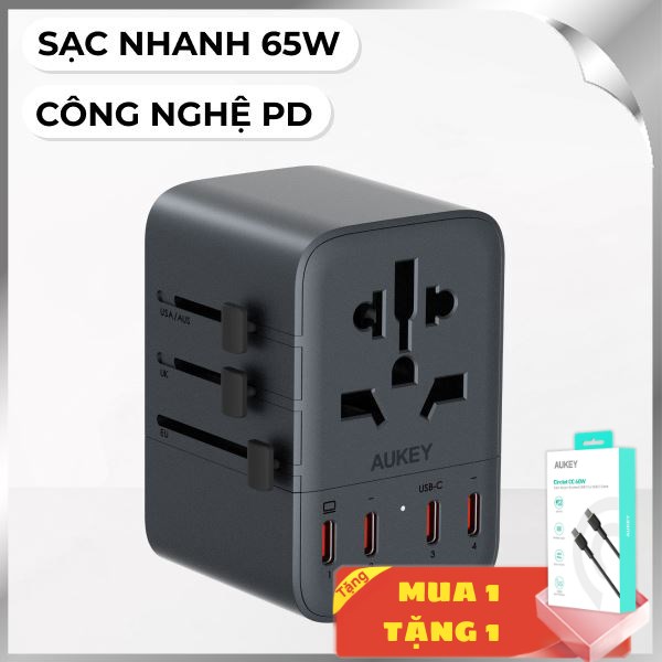Adapter sạc du lịch đa cổng PD Aukey PA-TA08A