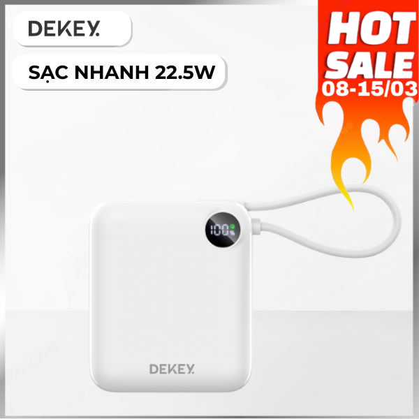 Pin sạc dự phòng Polymer 10000mAh Type-C QC 3.0 22.5W Dekey Power Pioneer P2786 kèm cáp Type-C - Trắng