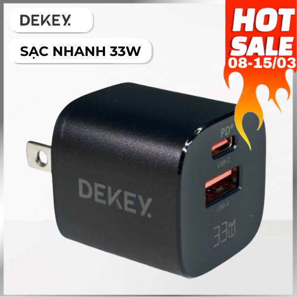 Sạc nhanh 2 cổng USB Type-C PD 33W Dekey Power Pioneer A2388 - Đen